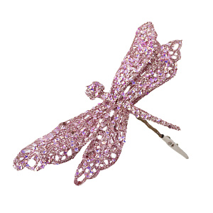 Стрекоза с глиттером на прищепке, 17х13см, сиреневый в интернет-магазине флористических аксессуаров Азалия Декор