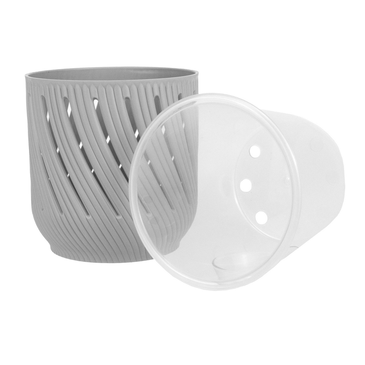 Кашпо Флер со вставкой (пластик), D17xH17,5см, 3,1л, серый в интернет-магазине флористических аксессуаров Азалия Декор