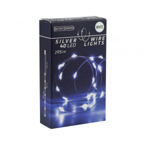 Гирлянда светодиодная, 40 ламп, белый свет, работа от батареек (не в комплекте), шнур 10см, прозрачн. в интернет-магазине флористических аксессуаров Азалия Декор