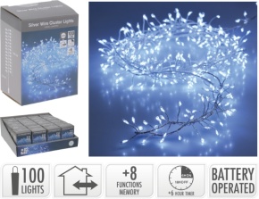 Гирлянда светодиодная, 100 ламп,  белый свет, работа от батареек (не в комплекте), шнур 50см, прозрачн. в интернет-магазине флористических аксессуаров Азалия Декор