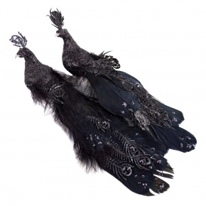 Набор павлинов с глиттером на прищепках 2шт., 22см, черный в интернет-магазине флористических аксессуаров Азалия Декор