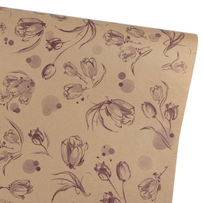 Бумага упаковочная крафт Цветочный вальс 60гр, 72 см 10 м, натуральный/бордовый в интернет-магазине флористических аксессуаров Азалия Декор