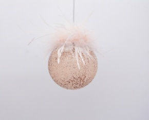 Украшение подвесное Шар с перьями (стекло), D8см, кремовый в интернет-магазине флористических аксессуаров Азалия Декор