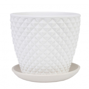 Цв. горшок с поддоном Грань (бетон), D14,5xH13см, 1,3л, белый в интернет-магазине флористических аксессуаров Азалия Декор
