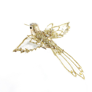 Птичка со стразами на прищепке, 21x21xH5см, золотой в интернет-магазине флористических аксессуаров Азалия Декор