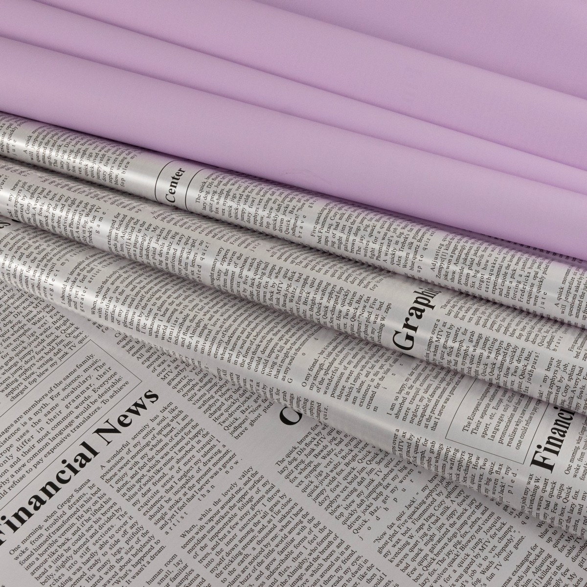 Пленка матовая Газета 60мкр, 57 см 9,2 м, сиреневый в интернет-магазине флористических аксессуаров Азалия Декор