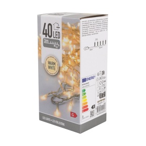 Гирлянда светодиодная 3м, 40 ламп, тепл. бел. свет, шнур 3м, прозрачн. в интернет-магазине флористических аксессуаров Азалия Декор