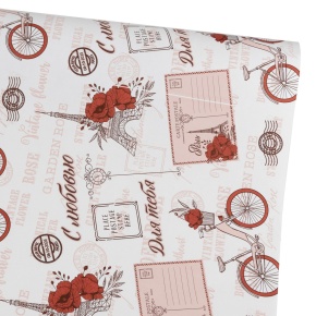 Бумага упаковочная крафт Париж С Любовью! 60гр, 68 см 10 м, белый/красный в интернет-магазине флористических аксессуаров Азалия Декор