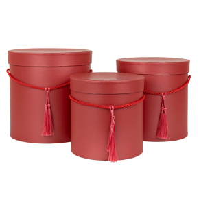 Набор коробок подарочных круглых 3шт., D22,5xH22,5см, красный в интернет-магазине флористических аксессуаров Азалия Декор