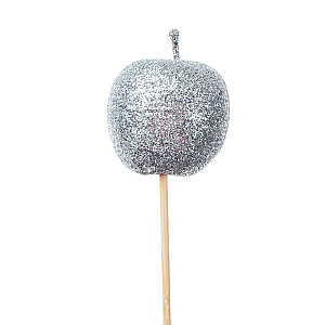 Яблоко с глиттером на вставке, D5x50см, серебряный в интернет-магазине флористических аксессуаров Азалия Декор