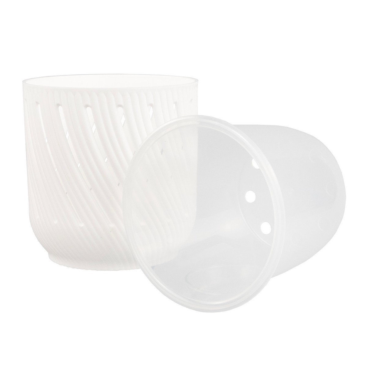 Кашпо Флер со вставкой (пластик), D17xH17,5см, 3,1л, белый в интернет-магазине флористических аксессуаров Азалия Декор