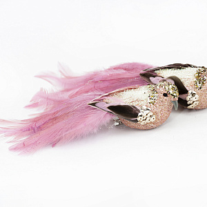 Набор птичек с глиттером на прищепках 2шт., 22см, розовый в интернет-магазине флористических аксессуаров Азалия Декор