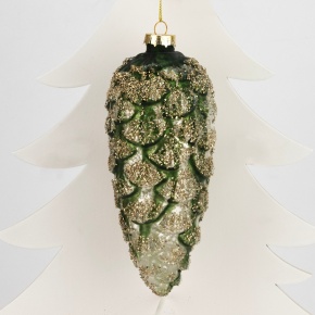 Украшение подвесное Шишка (стекло), Н17,5х7х7см, зеленый в интернет-магазине флористических аксессуаров Азалия Декор