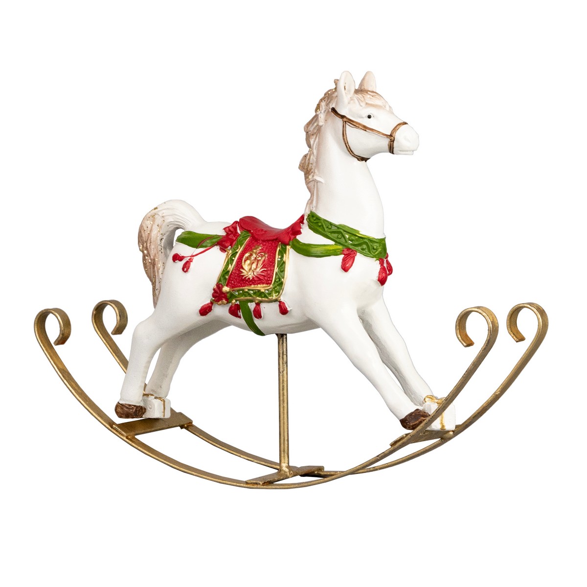 Сувенир Лошадка (полирезин), H18x21x5см, белый/красный в интернет-магазине флористических аксессуаров Азалия Декор