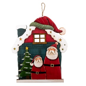 Украшение подвесное Домик (дерево), Н39х33х2см, синий/красный в интернет-магазине флористических аксессуаров Азалия Декор