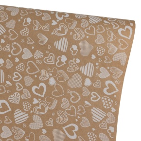 Бумага упаковочная крафт Сердечное ассорти 60гр, 70 см 10 м, натуральный/белый в интернет-магазине флористических аксессуаров Азалия Декор