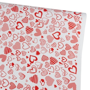 Бумага упаковочная крафт Сердечное ассорти 60гр, 70 см 10 м, белый/красный в интернет-магазине флористических аксессуаров Азалия Декор