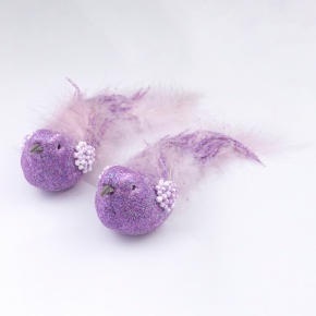 Набор птичек с глиттером на прищепках 2шт., 17см, сиреневый в интернет-магазине флористических аксессуаров Азалия Декор