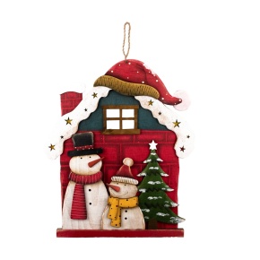 Украшение подвесное Домик (дерево), Н32,5х27,5х2см, красный/белый в интернет-магазине флористических аксессуаров Азалия Декор