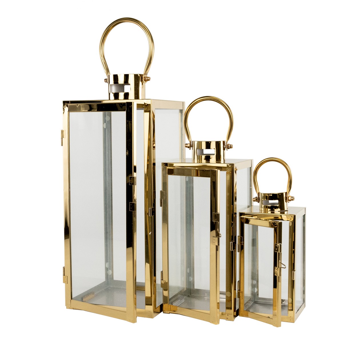 Набор фонарей 4шт. (металл/стекло), 21x20,5xH52,5см, золотой в интернет-магазине флористических аксессуаров Азалия Декор