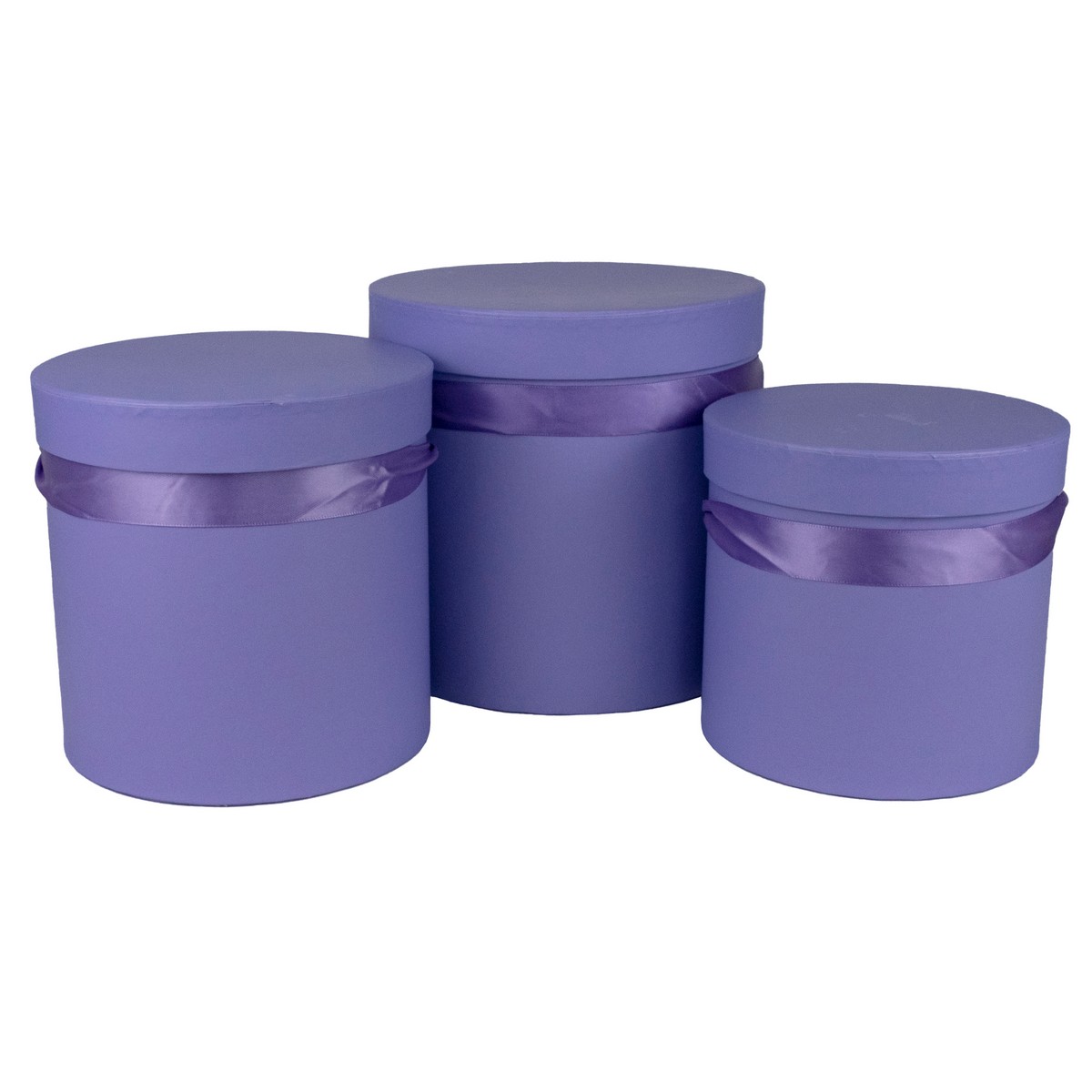 Набор коробок подарочных круглых 3шт., D19,5xH19см, фиолетовый в интернет-магазине флористических аксессуаров Азалия Декор