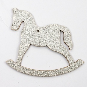 Украшение подвесное Лошадка с глиттером (дерево), 12х12см, серебр. в интернет-магазине флористических аксессуаров Азалия Декор