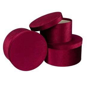 Набор коробок подарочных круглых 3шт, D29,7xH16 см, бордовый в интернет-магазине флористических аксессуаров Азалия Декор