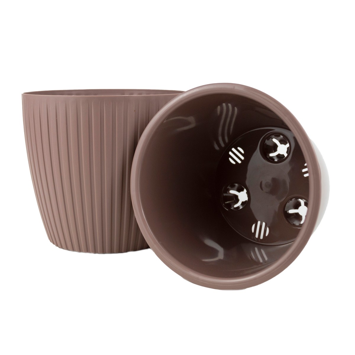 Кашпо со вставкой Эви (пластик), D14xH12,8см, 1,5л, коричневый в интернет-магазине флористических аксессуаров Азалия Декор