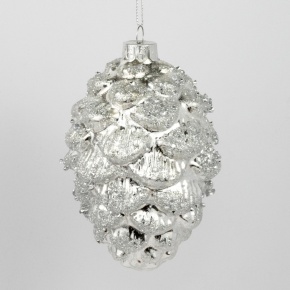 Украшение подвесное Шишка (стекло), Н12х8х8см, серебряный в интернет-магазине флористических аксессуаров Азалия Декор