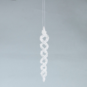 Украшение подвесное Сосулька с глиттером (стекло), 16см, белый в интернет-магазине флористических аксессуаров Азалия Декор