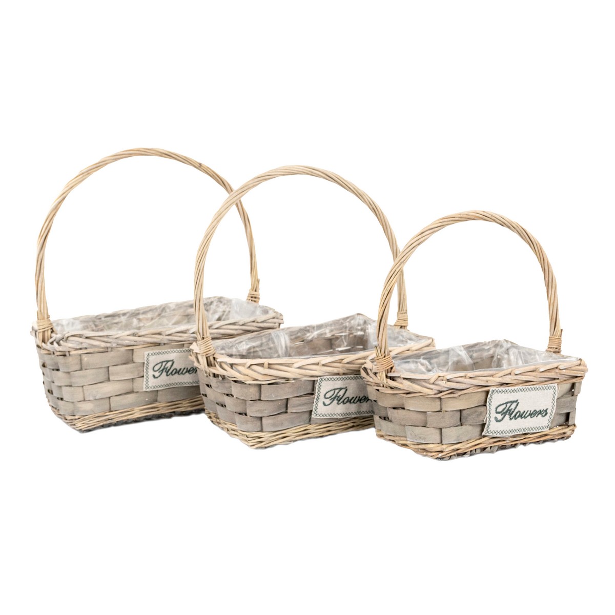 Набор корзин плетеных 3шт. (ива), 36x25x14xH40см, серый в интернет-магазине флористических аксессуаров Азалия Декор