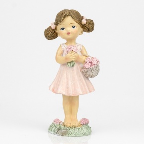 Сувенир Девочка с цветами (полирезин), H12,5x6x4см, розовый в интернет-магазине флористических аксессуаров Азалия Декор