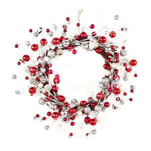 Венок декоративный, D40см, красный/серебряный в интернет-магазине флористических аксессуаров Азалия Декор