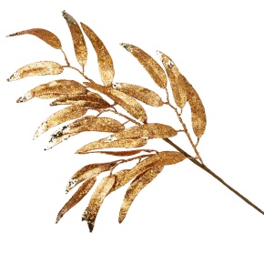 Ветка с листьями глиттерованная, 75см, золотой в интернет-магазине флористических аксессуаров Азалия Декор