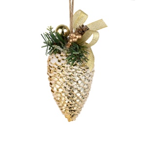 Украшение подвесное Шишка (пластик), H15х7,5см, золотой в интернет-магазине флористических аксессуаров Азалия Декор