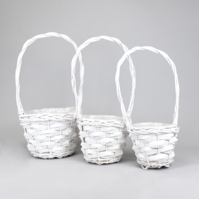 Набор корзин плетеных 3шт. (ива), D25x18xH50см, белый в интернет-магазине флористических аксессуаров Азалия Декор