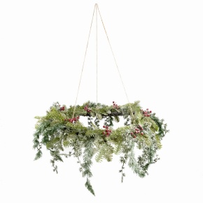 Венок подвесной заснеженный с ягодами, Н40хD60см, зеленый в интернет-магазине флористических аксессуаров Азалия Декор