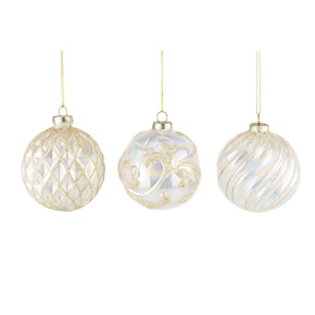 Украшение подвесное Шар (стекло), D8см, в асс., перл./кремовый в интернет-магазине флористических аксессуаров Азалия Декор