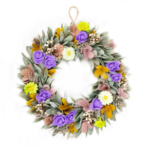 Венок весенний, D35см, зеленый/сиреневый в интернет-магазине флористических аксессуаров Азалия Декор