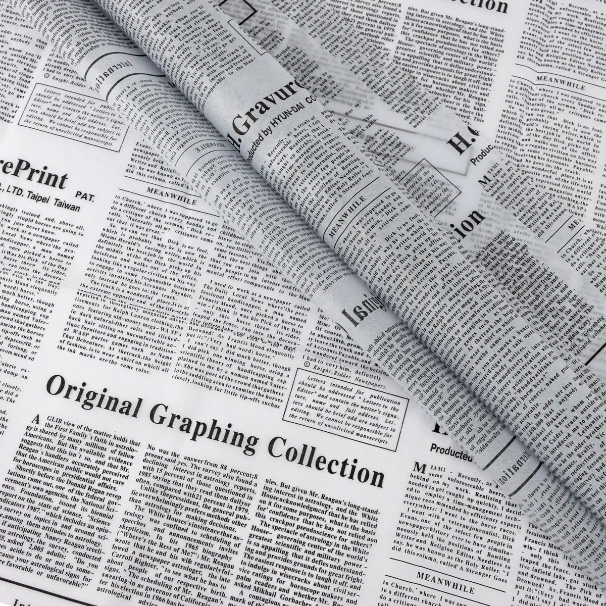 Бумага тишью Газета 20г/м2, 10 листов, 50х70см, белый в интернет-магазине флористических аксессуаров Азалия Декор