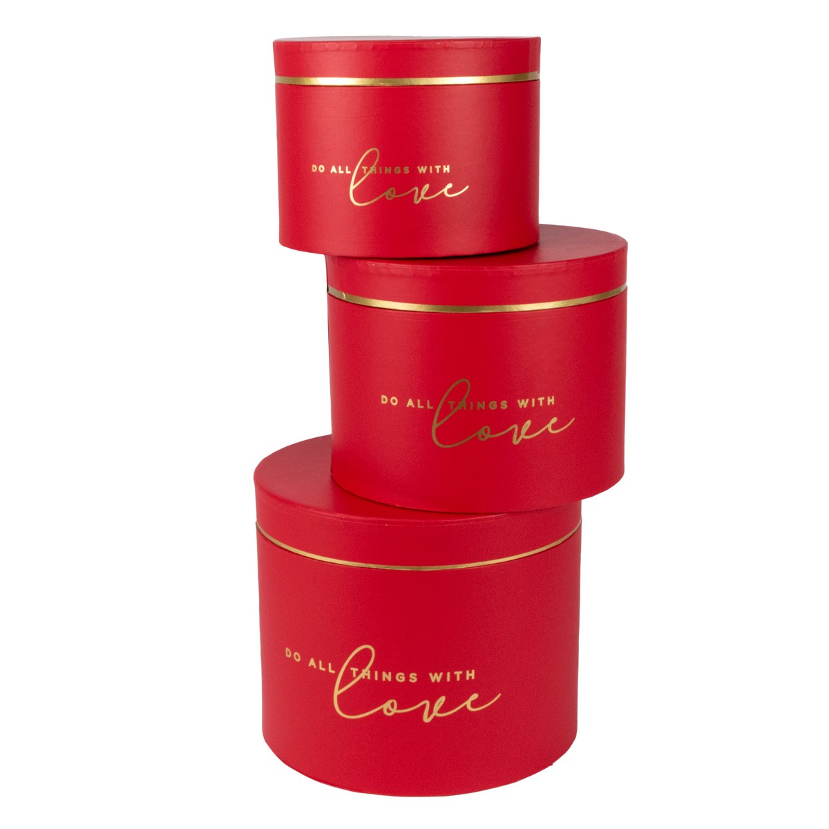 Набор коробок подарочных круглых 3шт., D17,5xH14,5см, красный в интернет-магазине флористических аксессуаров Азалия Декор