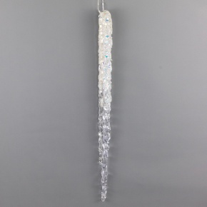Украшение подвесное Сосулька с глиттером (пластик), 38см, прозрачный/белый в интернет-магазине флористических аксессуаров Азалия Декор