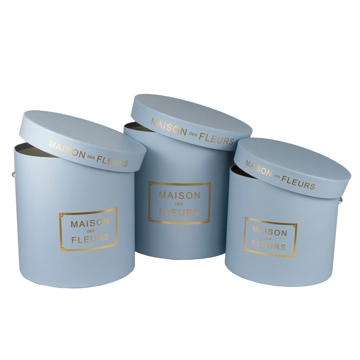 Набор коробок подарочных круглых 3шт., D24xH24см, голубой в интернет-магазине флористических аксессуаров Азалия Декор