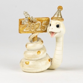 Сувенир Змейка 2025 (полирезин), Н10х6,5х5см, кремовый в интернет-магазине флористических аксессуаров Азалия Декор