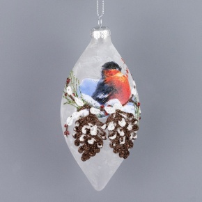 Украшение подвесное Луковица с птичкой (стекло), 13х6см, белый в интернет-магазине флористических аксессуаров Азалия Декор