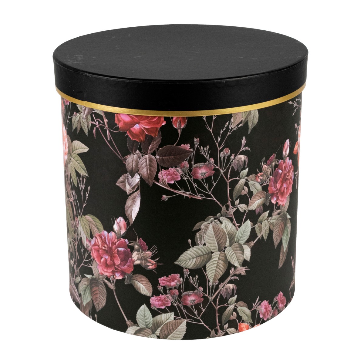 Набор коробок круглых Цветы 3шт, D24хH23,5см, черный в интернет-магазине флористических аксессуаров Азалия Декор