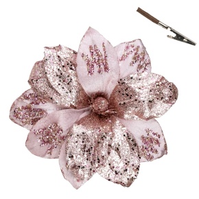 Магнолия с глиттером на прищепке, D28см, розовый в интернет-магазине флористических аксессуаров Азалия Декор