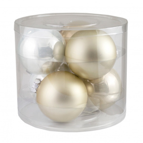 Набор шаров 6шт. в тубе (стекло), D8см, микс шамп./крем. в интернет-магазине флористических аксессуаров Азалия Декор