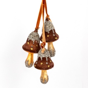 Набор украшений подвесных Гриб 3шт. (стекло), Н7,5х4,5см, коричневый в интернет-магазине флористических аксессуаров Азалия Декор
