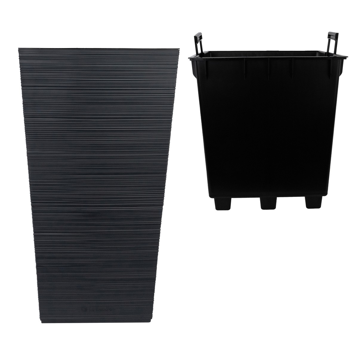 Кашпо квадратное со вставкой Ля Декоро (пластик), 37х37xH68см, 34,5л, антрацитовый в интернет-магазине флористических аксессуаров Азалия Декор